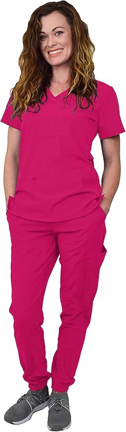 Women's Jogger Scrub Set Medical Nursing GT 4FLEX Top and Pant Solid Colors and Prints | Amazon (US)