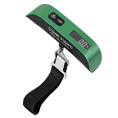travel inspira Luggage Scale, Portable Digital Hanging Baggage Scale for Travel, Suitcase Weight Scale with Rubber Paint, 110 Pounds, Battery Included - Green | Amazon (US)