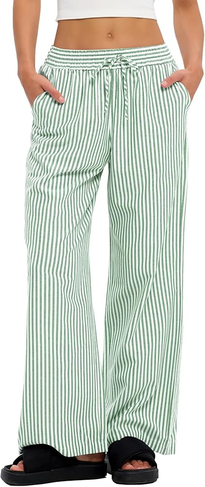 LOMON Striped Gingham Pants Women 2026 Spring Summer Pajamas Wide Leg Pj Lounge Boxer Bottoms Y2k... | Amazon (US)