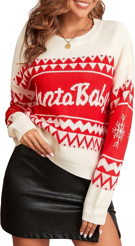 Women’s Christmas Sweater Long Sleeve Crew Neck, Amazon Holiday Fashion, Christmas Party Outfit,  | Amazon (US)