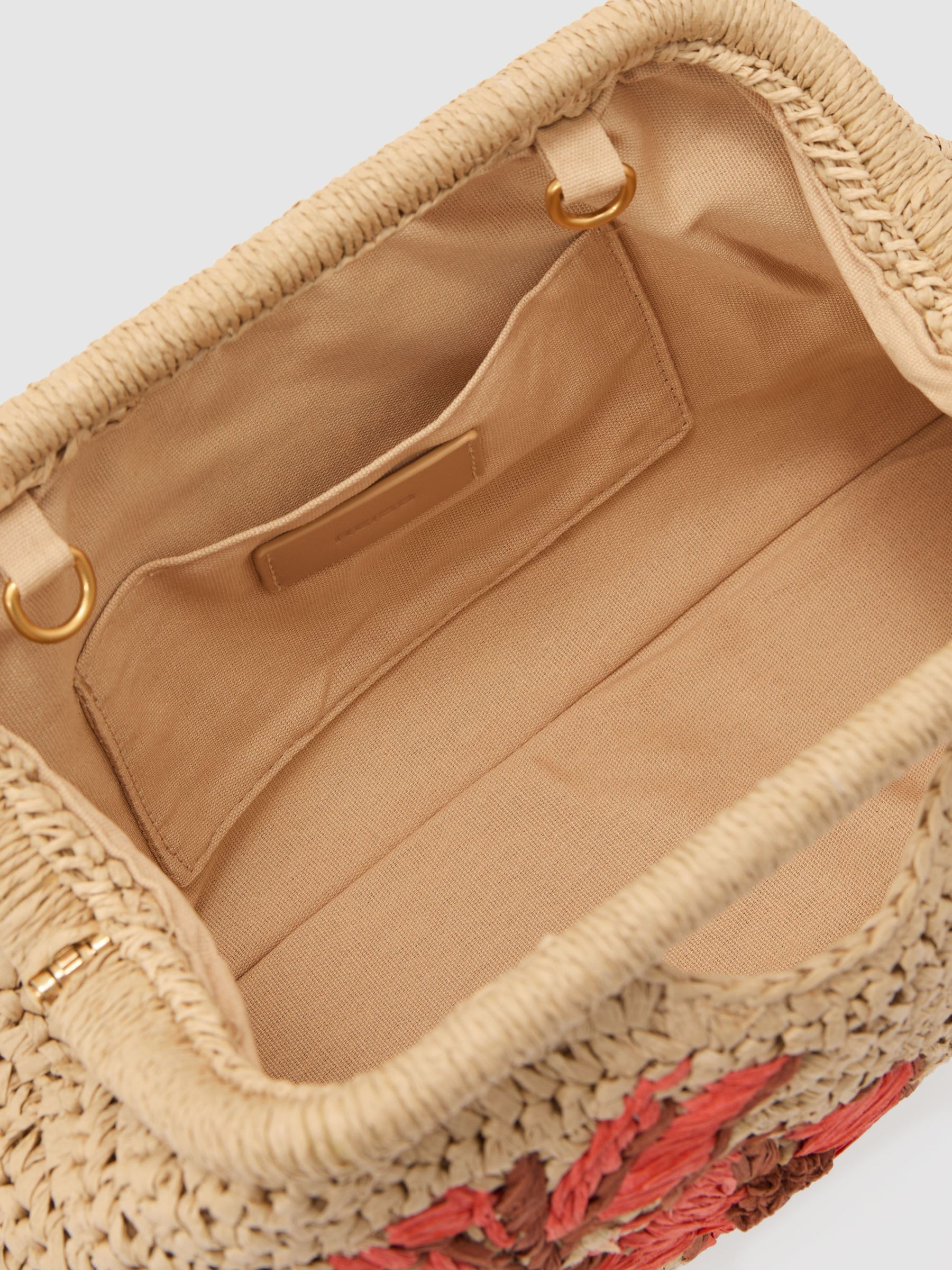 Reiss Raffia-Effect Embroidered Clutch Bag in Natural | REISS | Reiss DE
