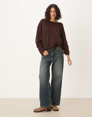 ASOS DESIGN slouchy off the shoulder sweater in chocolate | ASOS (Global)