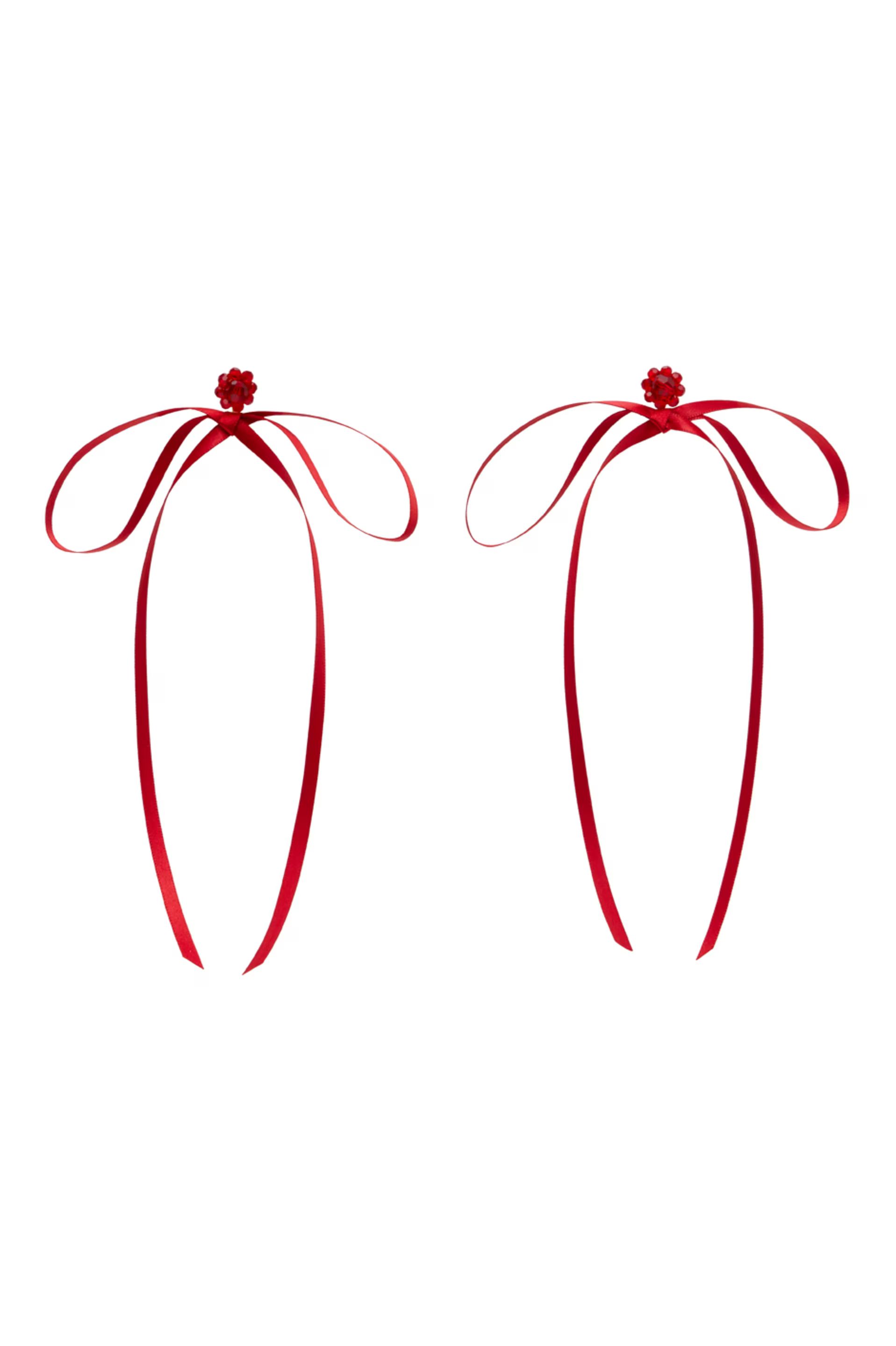 Red Bow Ribbon Stud Earrings | SSENSE