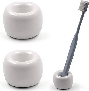 Airmoon Mini Ceramics Handmade Couple Toothbrush Holder Stand for Bathroom Vanity Countertops, Wh... | Amazon (US)