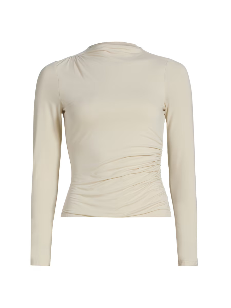Women's Joelle Fitted Ruched Long-Sleeve Top - Ivory - Size XS | Saks Fifth Avenue