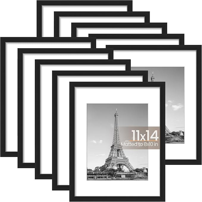 upsimples 11x14 Picture Frame Set of 10, Display Pictures 8x10 with Mat or 11x14 Without Mat, Mul... | Amazon (US)