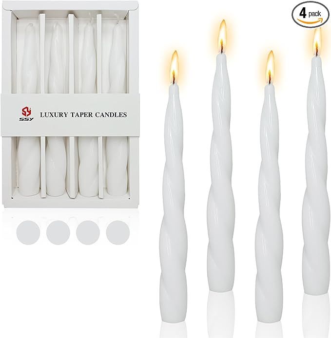 Gedengni Spiral Taper Candle White Candlesticks,Set of 4 Blend Twisted Candles Short Tapered Cand... | Amazon (US)