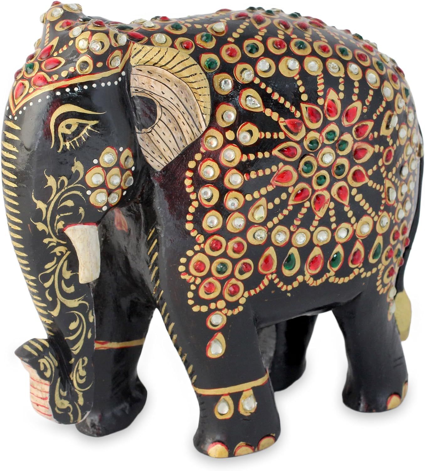 NOVICA Carved Wooden Zoo Animal Sculpture with Acrylic Stone Embellishments, Majestic Indian Elep... | Amazon (US)