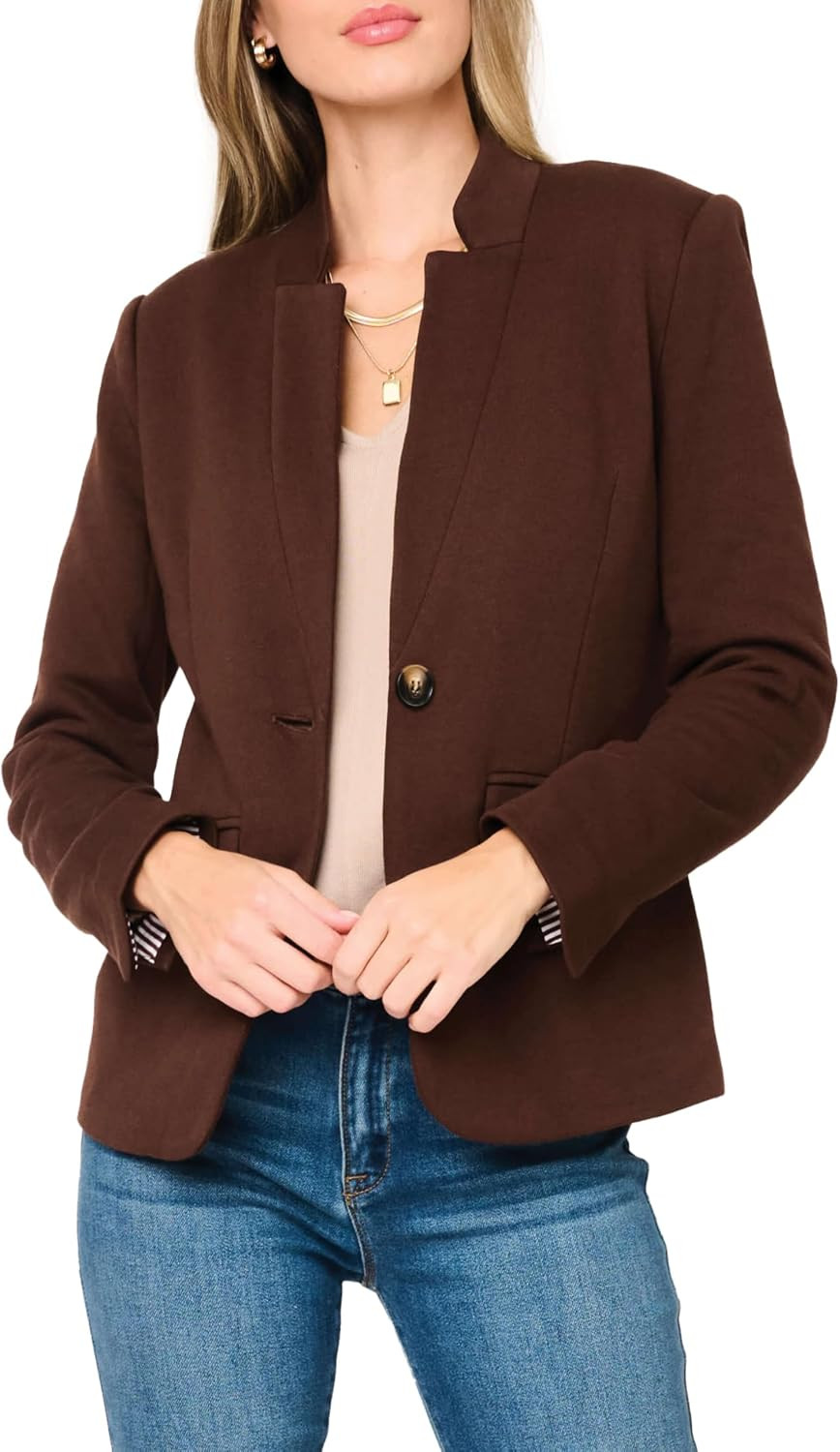 GIBSONLOOK Women Notch Collar Blazer, Open Front Knit Jacket for Office, Business Casual Outfit for Women | Amazon (US)