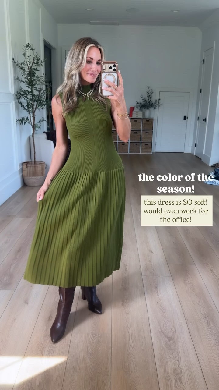 the prettiest green for fall! love how versatile this dress is. can be worn in the office with a cardigan or for date night! wearing my true size xsmall

#LTKSeasonal #LTKPetite #LTKootd