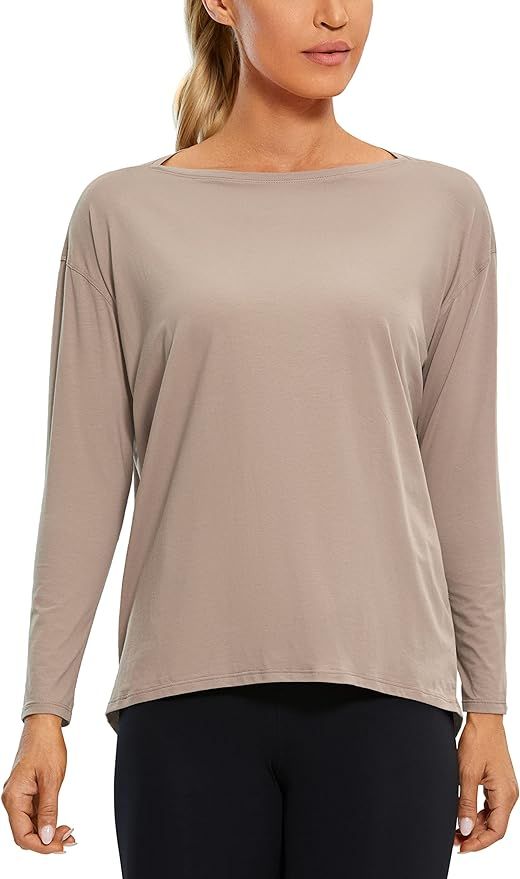 CRZ YOGA Long Sleeve Workout Shirts for Women Loose Fit-Pima Cotton Yoga Shirts Casual Fall Tops ... | Amazon (US)