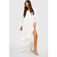 Womens Textured Chiffon Ruffle Detail Maxi Dress - White - 12 | boohoo (US & Canada)