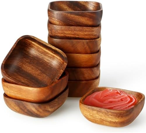 6 Pcs Natural Acacia Wooden Bowl Small Square Wood Serving Bowl 4 x 4 x 1.6 Inch Handmade Calabas... | Amazon (US)
