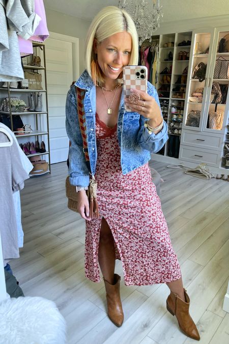 Lost the white tee and paired the slip dress with a cropped denim jacket and boots for a western vibe!
Jacket and dress size medium

#LTKunder50 #LTKunder100 #LTKstyletip