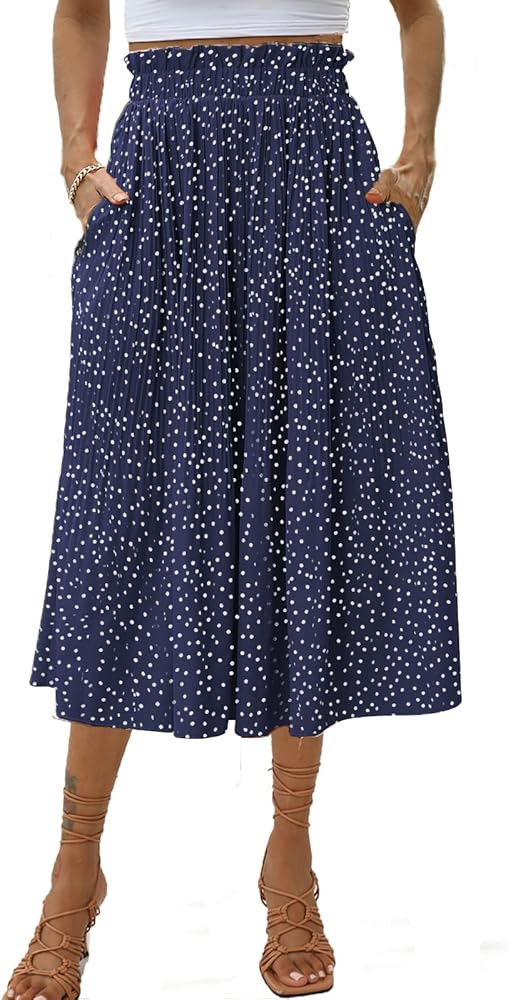 Naggoo Women's Skirts High Elastic Waisted Casual Skirt Pleated Floral/Solid Midi Skirts with Poc... | Amazon (US)