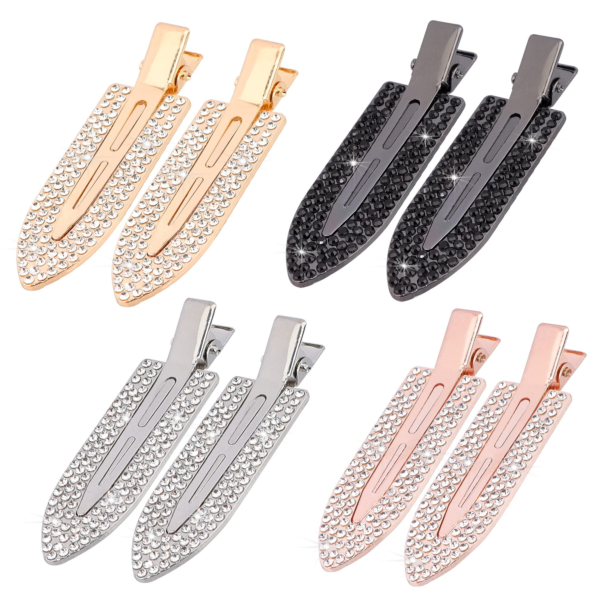 Magicsky 8PCS No Crease Hair Clips,Rhinestone No Bend Flat Barrettes,Diamond Metal Pin for Makeup... | Amazon (US)