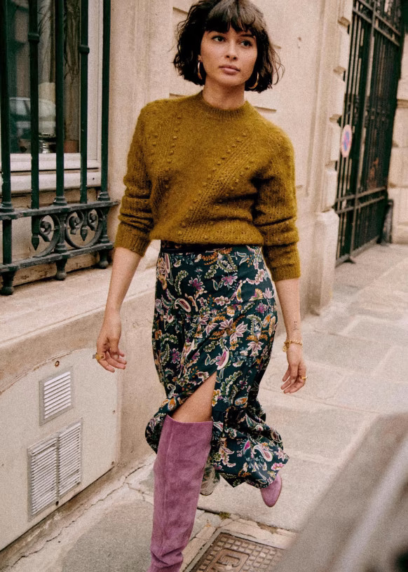 Tammie Skirt - Navy Arabesque Flowers - Viscose - Sézane | Sezane Paris