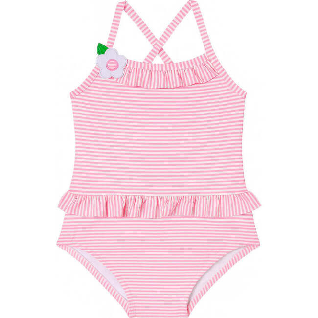 Florence Eiseman | Stripe Seersucker Kids Toddler Swimsuit w/ Flower (Multicolor, Size 2Y) | Maisonette | Maisonette
