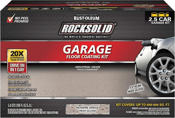Rust-Oleum 381087 RockSolid Polycuramine Garage Floor Coating, 2.5 Car Kit, High Gloss Modern Gre... | Amazon (US)