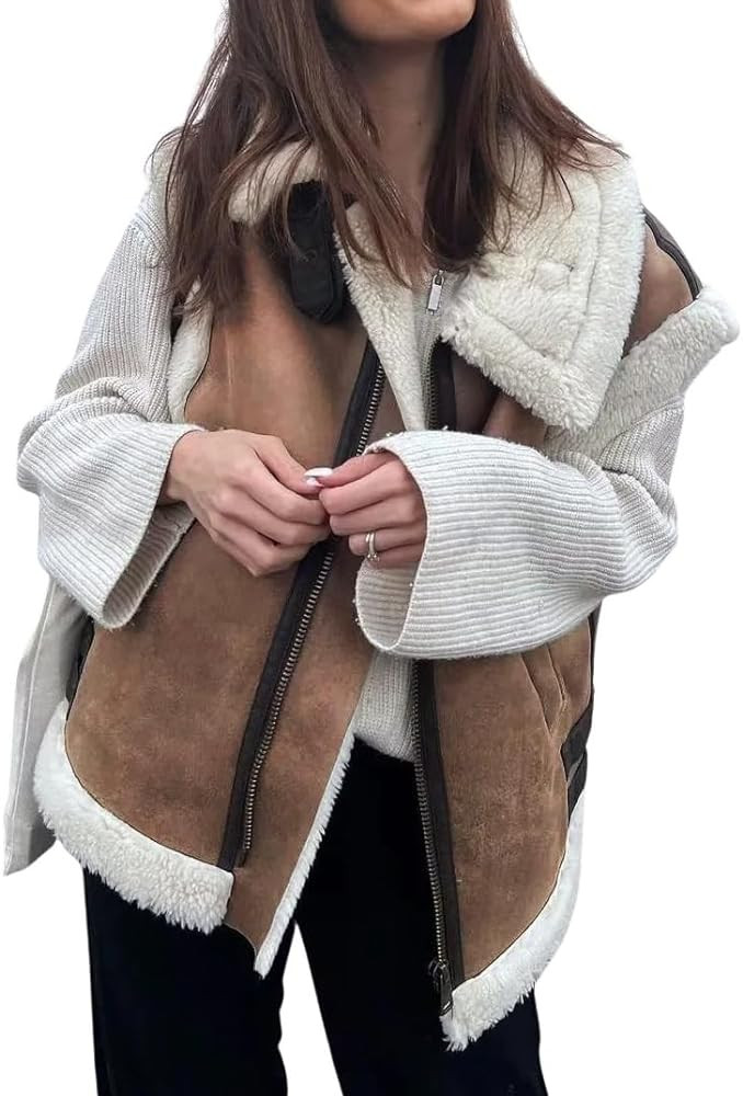 loveimgs Women's Winter Warm Suede Sherpa Leather Vest Jacket Zip Up Sleeveless Lambwool Fur Coat... | Amazon (US)