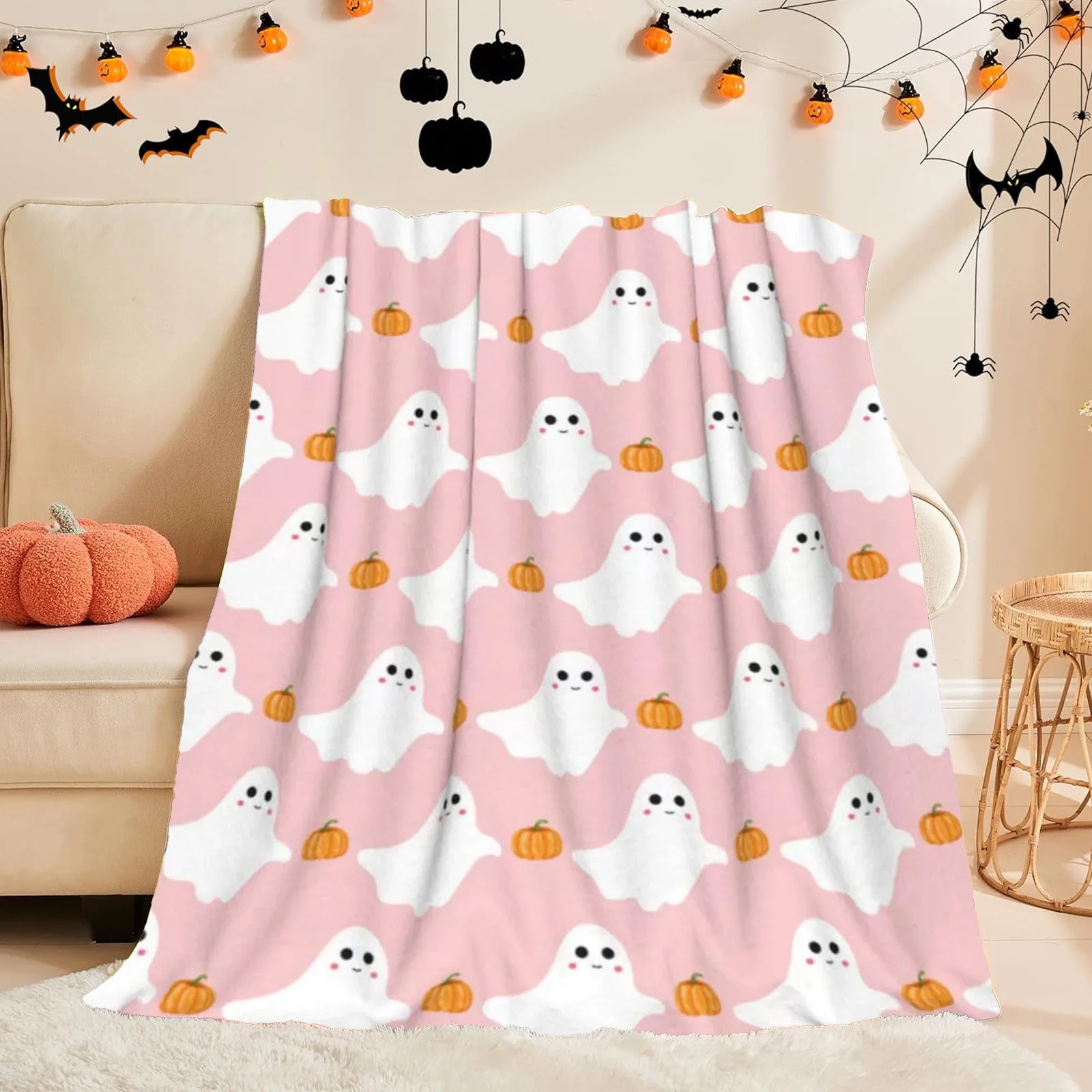 Pink Halloween Throw Blanket for Couch Fleece Halloween Decorations Throw Blankets Lightweight So... | Walmart (US)