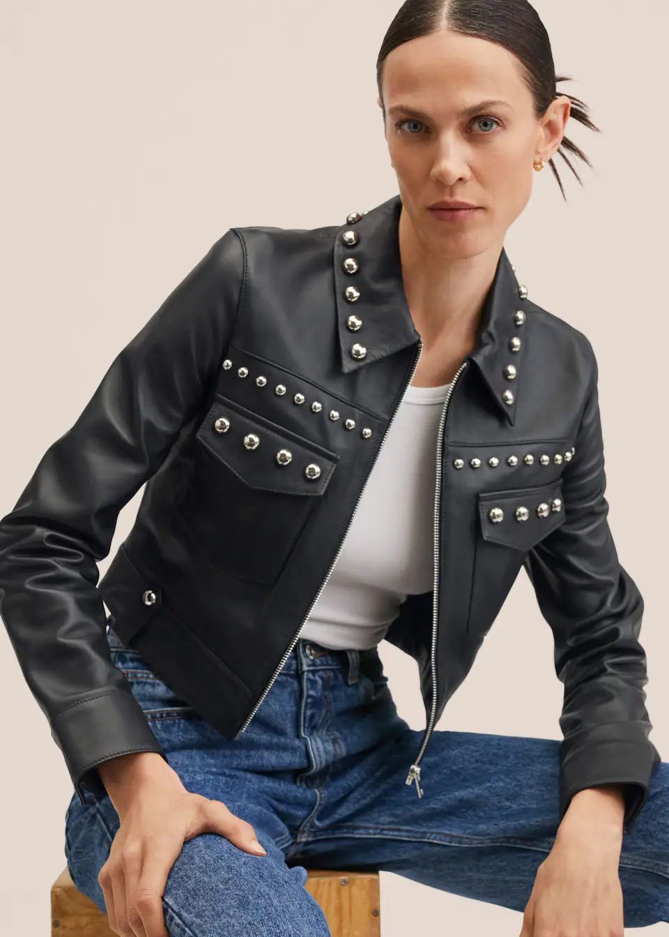 Beaded leather jacket | MANGO (US)