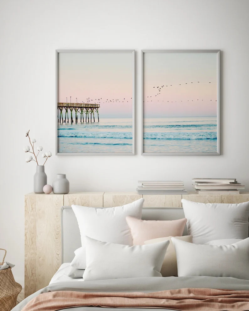 Set of 2 Ocean Prints Coastal Wall Art Prints Beach Decor Pastel Wall Art Sunset Photography Bedr... | Etsy (US)