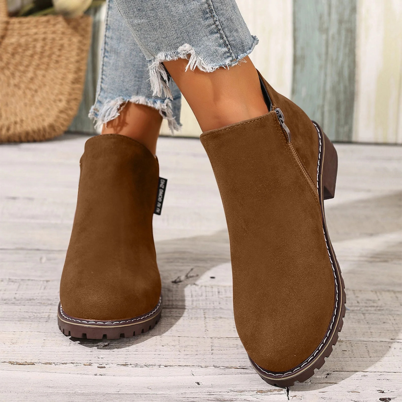 HAOTAGS Ankle Boots for Women Casual Short Boots with Zipper 2025 Fall Dressy Shoes Brown Size 9 | Walmart (US)