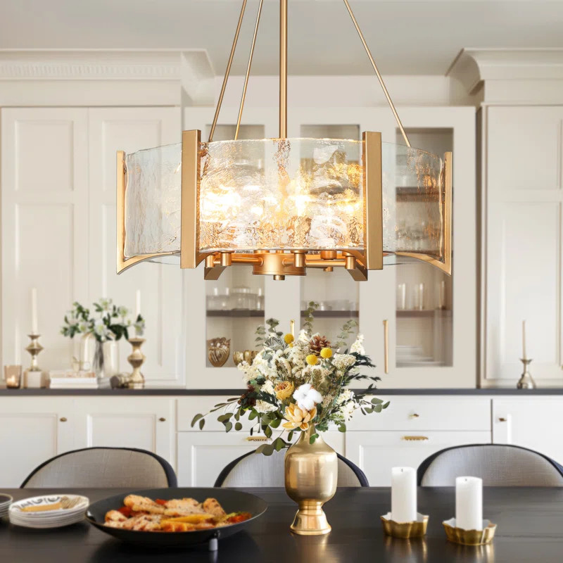 Mercer41 Hanshelmut 6-Light Shaded Gold Drum Chandelier with Ripple Glass & Reviews | Wayfair | Wayfair North America