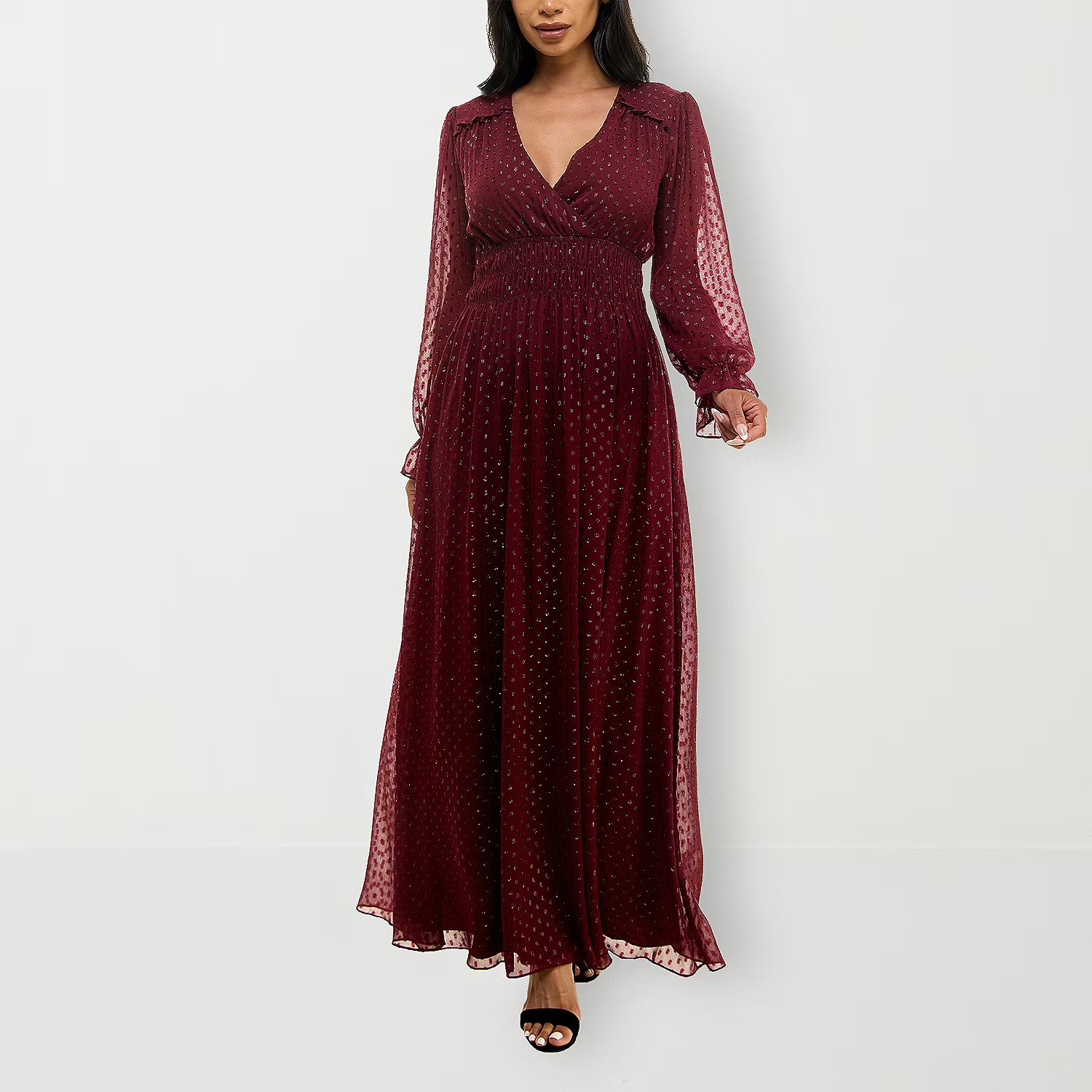 Premier Amour Clip-Dot Long Sleeve Maxi Dress | JCPenney