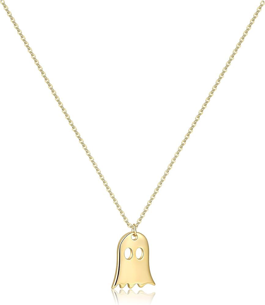 Pencros Dainty Pendant Necklace,18K Gold Plated Pumpkin Ghost Hammered Coin Delicate Chain Minima... | Amazon (US)