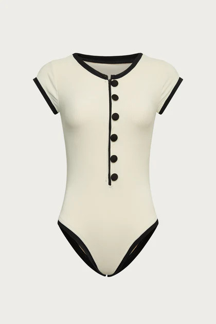 The Grace One Piece (Ribbed Cream/Black) | SAME