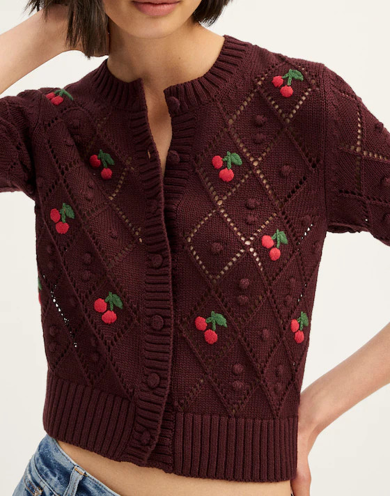 Embroidered Bauble Pointelle-Stitch  Cardigan in 100% Cotton | Madewell