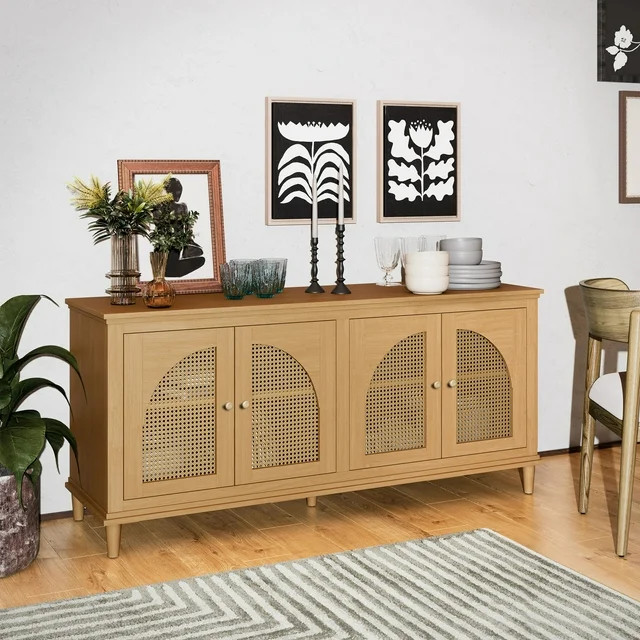 Beautiful Drew Rattan 4-Door Buffet by Drew Barrymore, Warm Honey Finish - Walmart.com | Walmart (US)