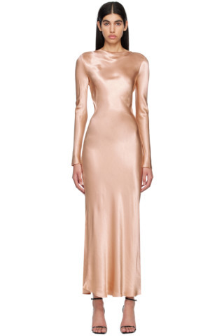 Gold Ren Long Sleeve Maxi Dress | SSENSE
