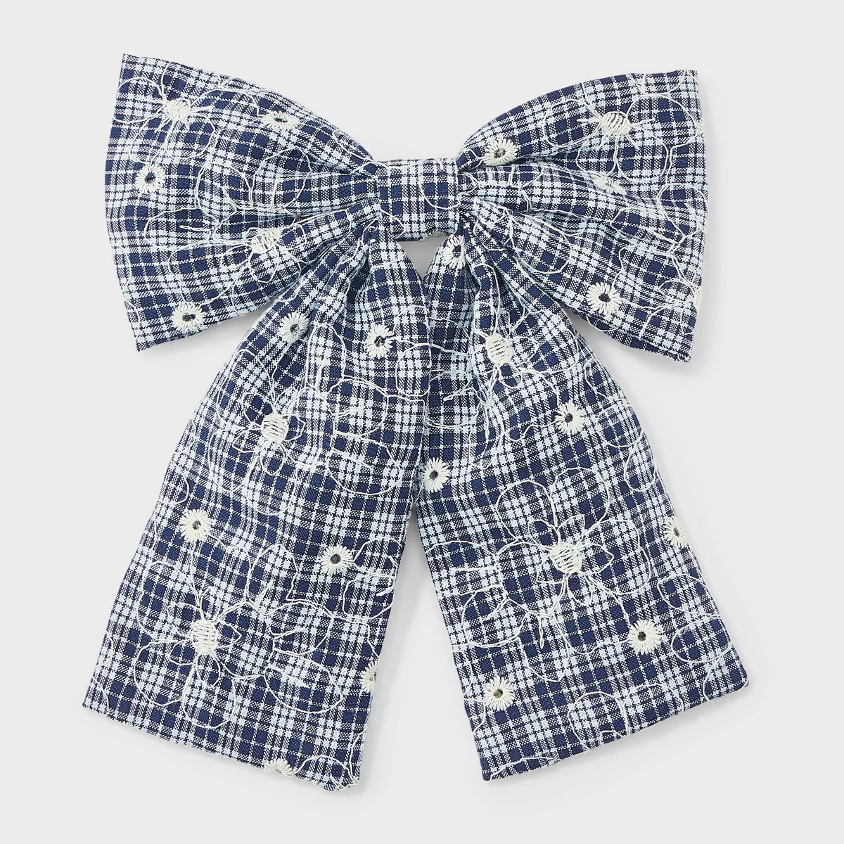 Gingham Check Long Tail Hair Bow - Universal Thread™ Navy Blue | Target