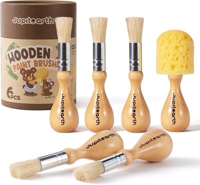 JUPITEARTH Jumbo Paint Brushes for Kids, Easy Grip Round and Sponge Toddler Paint Brushes with Na... | Amazon (US)