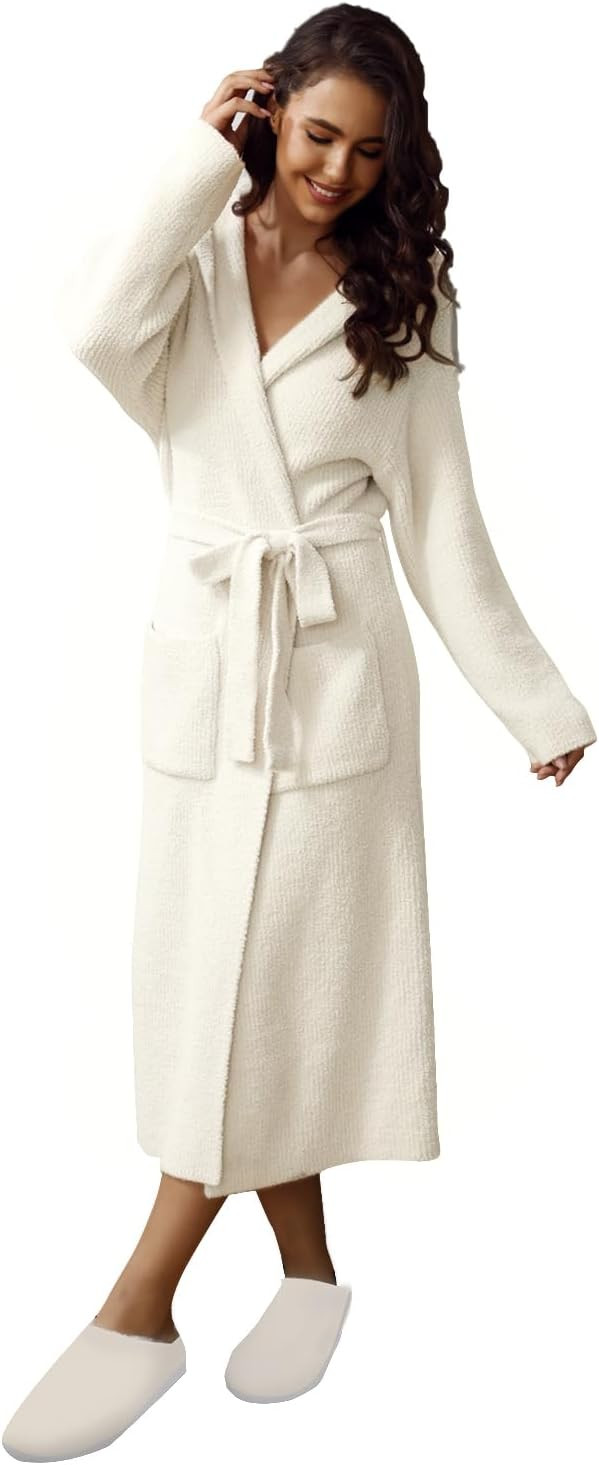 MH MYLUNE HOME Ultra Soft Robe With Pockets, Spa Bathrobe Loungewear Calf-Length, Plush Fuzzy Flu... | Amazon (US)