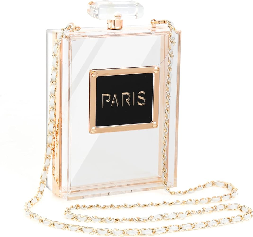 WJCD Clear Purses for Women Paris Perfume Shaped Clear Purse Evening Bags Vintage Banquet Handbag | Amazon (US)