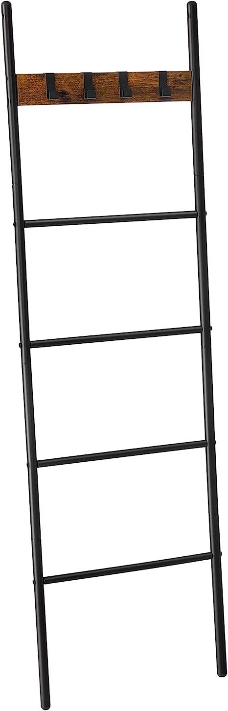 VASAGLE Blanket Ladder, 5-Tier Ladder Shelf, Decorative Ladder with 4 Removable Hooks, Metal Fram... | Amazon (US)