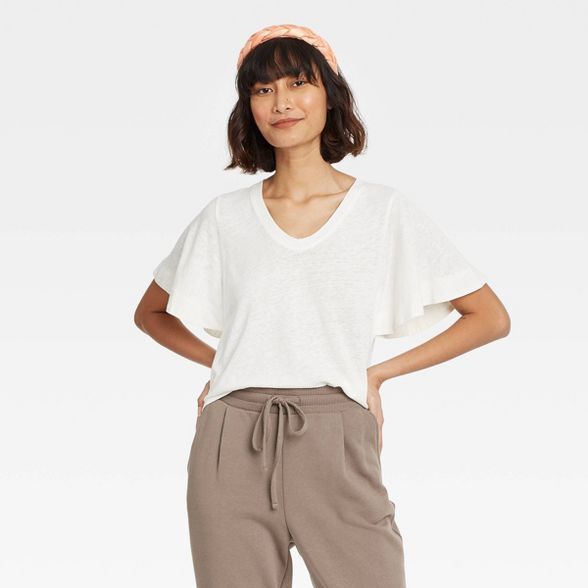 Women's Flutter Short Sleeve Scoop Neck Linen T-Shirt - A New Day™ | Target