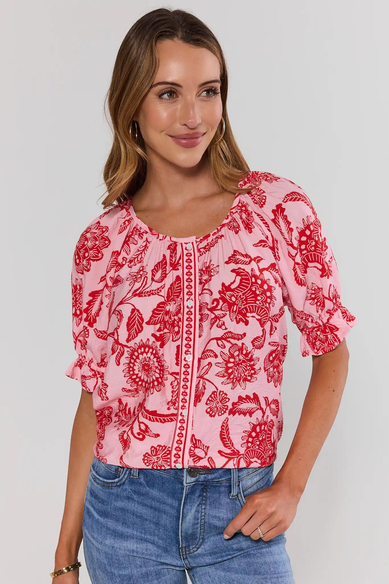 Pink Floral Button Up Top | Avara