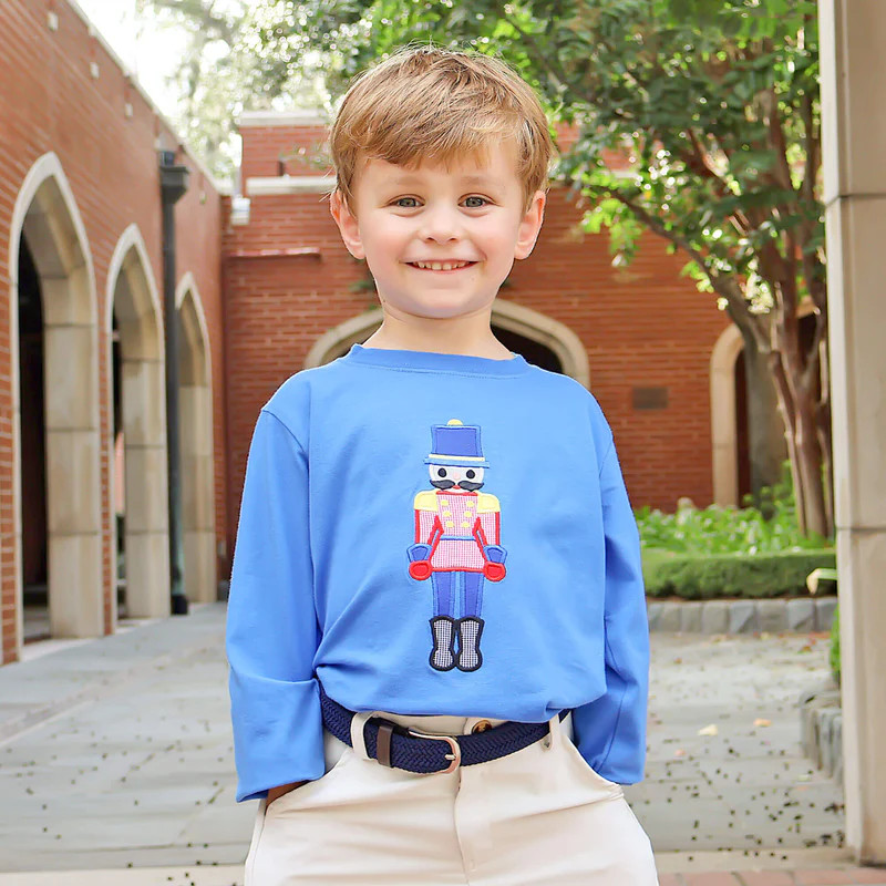 Nutcracker Applique Royal Long Sleeve Shirt | Classic Whimsy