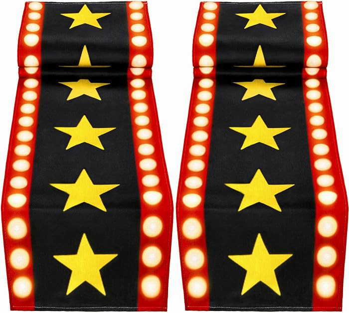 2 Pcs 13 x 72 Inch Movie Night Table Runner with Gold Star Design - Movie Night Black Carpet Deco... | Amazon (US)
