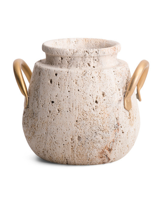 8in Travertine Stone Vase With Handles | TJ Maxx
