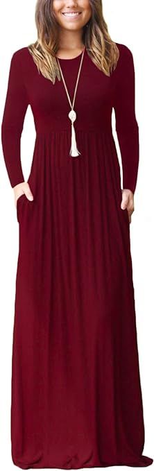 DEARCASE Women Long Sleeve Loose Plain Maxi Pockets Dresses Casual Long Dresses | Amazon (US)