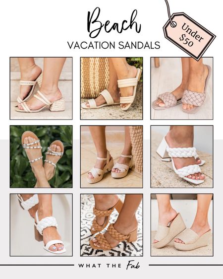 Beach Vacation Sandals Under $50, sandals, slip on heels, strap sandals, platform sandals, block heels, wedges

#LTKsalealert #LTKSale #LTKunder50
