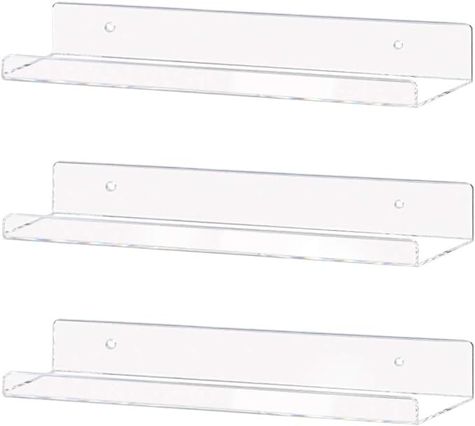 Weiai Clear Acrylic Shelf 15" Invisible Floating Wall Ledge Bookshelf, Kids Book Display Shelves ... | Amazon (US)