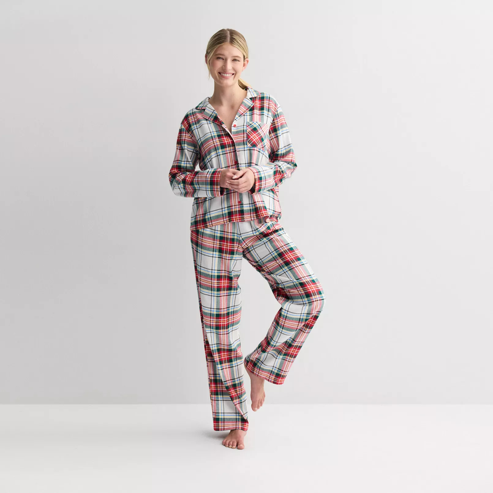 Women's Sonoma Goods For Life® 2-pc. Flannel Notch Pajama Top & Pajama Bottoms Set | Kohl's