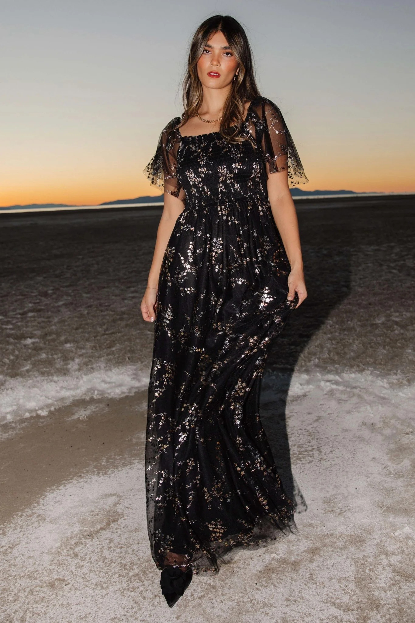 Cassandra Tulle Maxi Dress | Metallic Black | Baltic Born